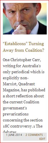 Editorial, “‘Establicons’ Turning Away from Coalition?” SydneyTrads (1 June 2014)
